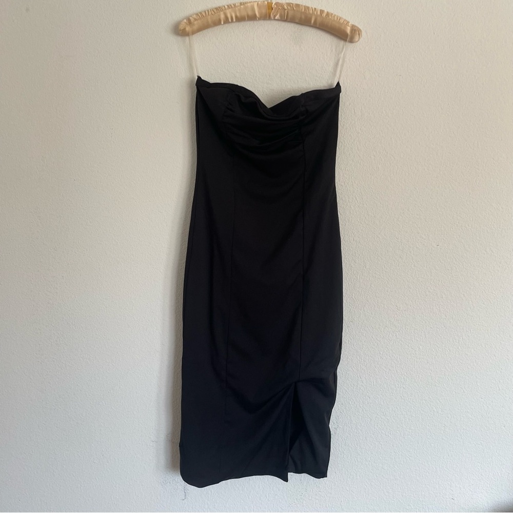 Forever 21 Black Strapless Midi Dress with Draped Bust